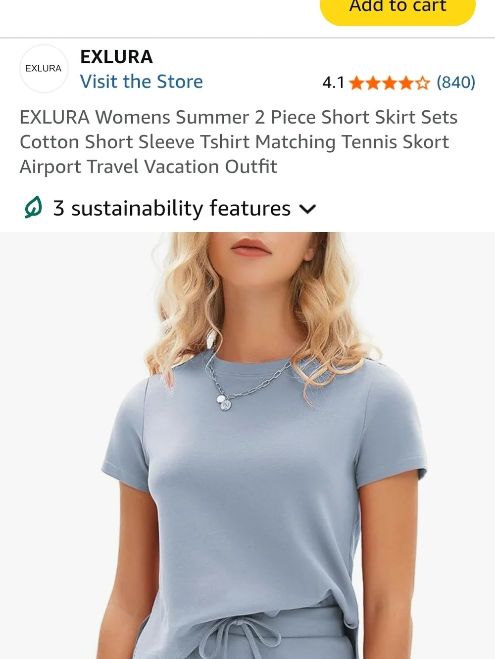 Cropped Tee & Drawstring Skort Set - Light Blue- L -EUC- laundered never worn